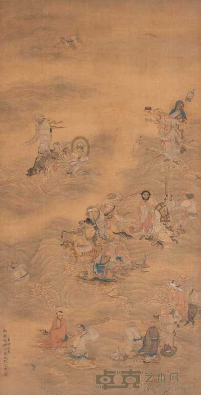 陈遇 1367年作 群仙渡海图 立轴 123.5×63.5cm
